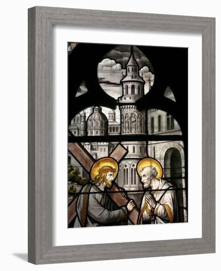 Stained Glass Window Depicting Jesus and St. Peter, Notre Dame De Beaune Church, Burgundy, France-Godong-Framed Photographic Print