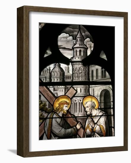 Stained Glass Window Depicting Jesus and St. Peter, Notre Dame De Beaune Church, Burgundy, France-Godong-Framed Photographic Print