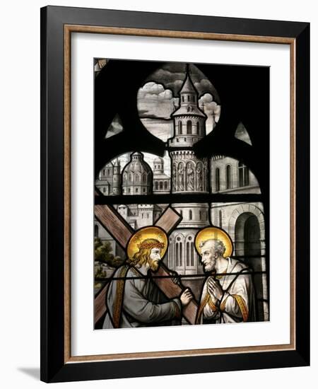 Stained Glass Window Depicting Jesus and St. Peter, Notre Dame De Beaune Church, Burgundy, France-Godong-Framed Photographic Print