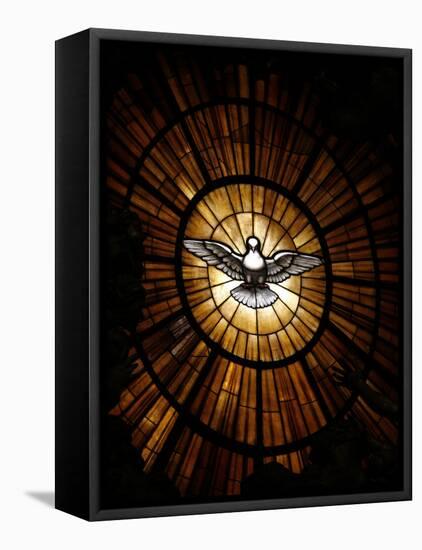 Stained Glass Window in St. Peter's Basilica of Holy Spirit Dove Symbol, Vatican, Rome, Italy-Godong-Framed Premier Image Canvas