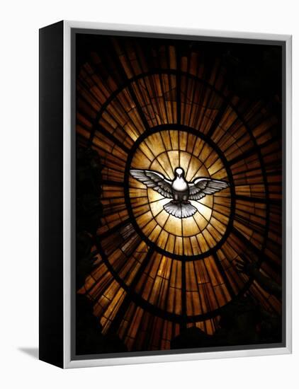 Stained Glass Window in St. Peter's Basilica of Holy Spirit Dove Symbol, Vatican, Rome, Italy-Godong-Framed Premier Image Canvas