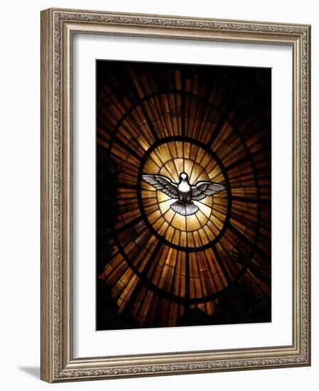 Stained Glass Window in St. Peter's Basilica of Holy Spirit Dove Symbol, Vatican, Rome, Italy-Godong-Framed Photographic Print