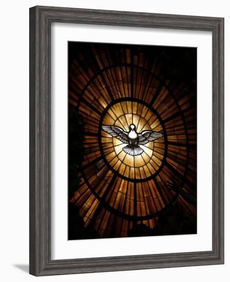 Stained Glass Window in St. Peter's Basilica of Holy Spirit Dove Symbol, Vatican, Rome, Italy-Godong-Framed Photographic Print