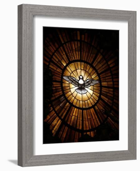 Stained Glass Window in St. Peter's Basilica of Holy Spirit Dove Symbol, Vatican, Rome, Italy-Godong-Framed Photographic Print