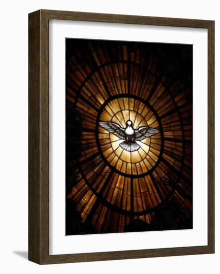 Stained Glass Window in St. Peter's Basilica of Holy Spirit Dove Symbol, Vatican, Rome, Italy-Godong-Framed Photographic Print