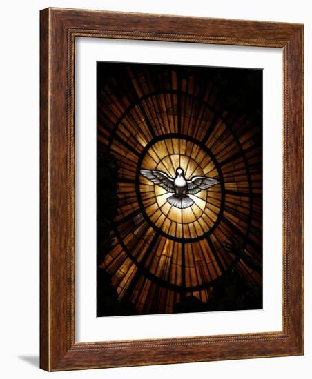 Stained Glass Window in St. Peter's Basilica of Holy Spirit Dove Symbol, Vatican, Rome, Italy-Godong-Framed Photographic Print