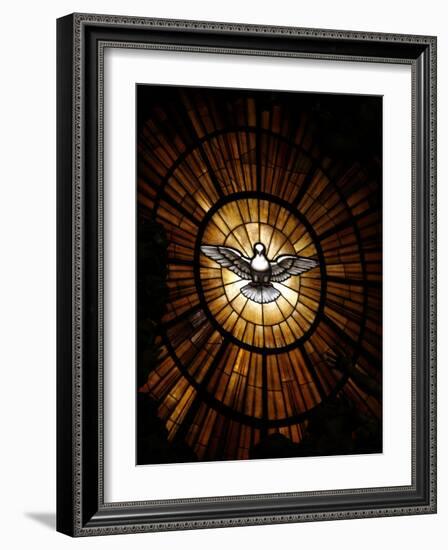 Stained Glass Window in St. Peter's Basilica of Holy Spirit Dove Symbol, Vatican, Rome, Italy-Godong-Framed Photographic Print