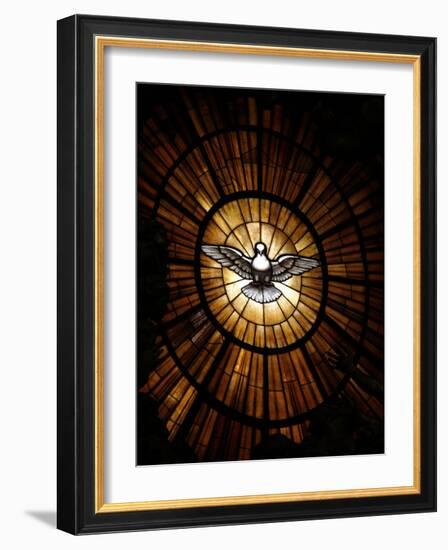 Stained Glass Window in St. Peter's Basilica of Holy Spirit Dove Symbol, Vatican, Rome, Italy-Godong-Framed Photographic Print