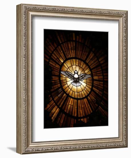 Stained Glass Window in St. Peter's Basilica of Holy Spirit Dove Symbol, Vatican, Rome, Italy-Godong-Framed Photographic Print