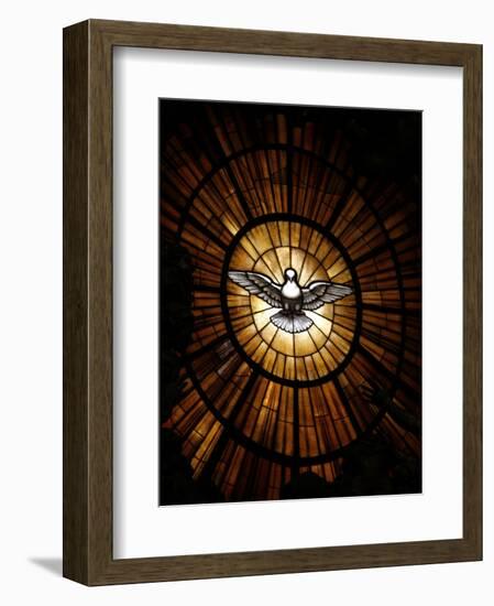 Stained Glass Window in St. Peter's Basilica of Holy Spirit Dove Symbol, Vatican, Rome, Italy-Godong-Framed Photographic Print