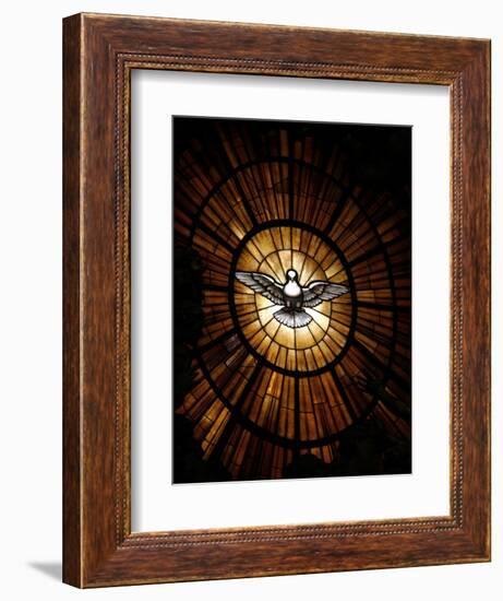 Stained Glass Window in St. Peter's Basilica of Holy Spirit Dove Symbol, Vatican, Rome, Italy-Godong-Framed Photographic Print