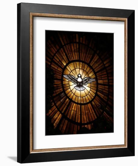 Stained Glass Window in St. Peter's Basilica of Holy Spirit Dove Symbol, Vatican, Rome, Italy-Godong-Framed Photographic Print