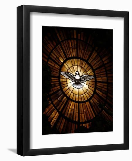 Stained Glass Window in St. Peter's Basilica of Holy Spirit Dove Symbol, Vatican, Rome, Italy-Godong-Framed Photographic Print