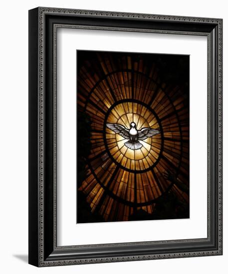 Stained Glass Window in St. Peter's Basilica of Holy Spirit Dove Symbol, Vatican, Rome, Italy-Godong-Framed Photographic Print