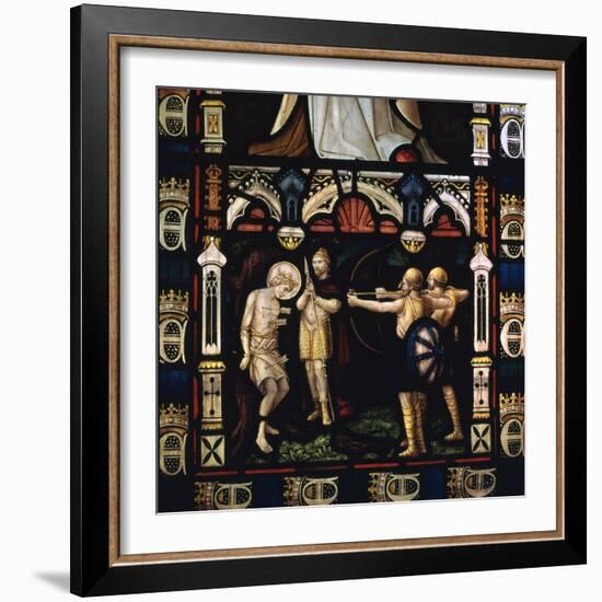 Stained glass window of St Edmund being martyred by Danes, 9th century. Artist: Unknown-Unknown-Framed Giclee Print