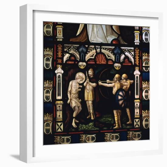 Stained glass window of St Edmund being martyred by Danes, 9th century. Artist: Unknown-Unknown-Framed Giclee Print