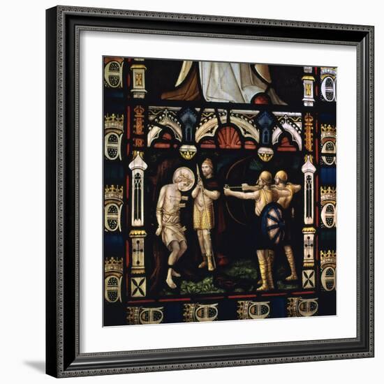 Stained glass window of St Edmund being martyred by Danes, 9th century. Artist: Unknown-Unknown-Framed Giclee Print