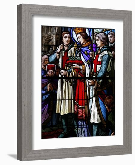 Stained Glass Window of St. Louis Holding the Crown of Thorns, St. Louis Church, Vosges, France-Godong-Framed Photographic Print