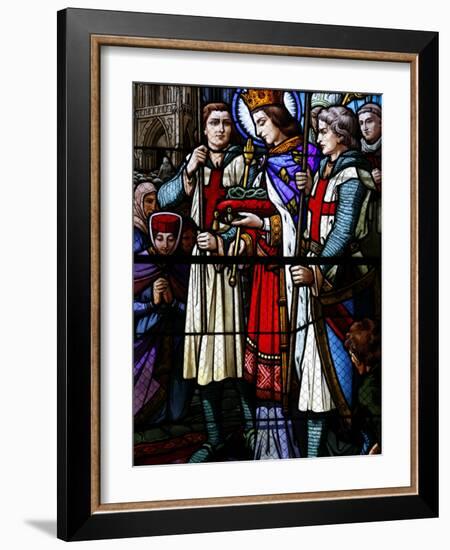 Stained Glass Window of St. Louis Holding the Crown of Thorns, St. Louis Church, Vosges, France-Godong-Framed Photographic Print