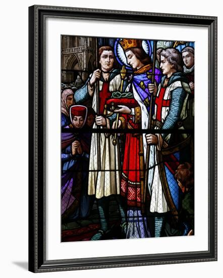 Stained Glass Window of St. Louis Holding the Crown of Thorns, St. Louis Church, Vosges, France-Godong-Framed Photographic Print