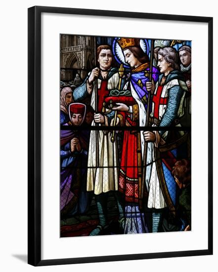 Stained Glass Window of St. Louis Holding the Crown of Thorns, St. Louis Church, Vosges, France-Godong-Framed Photographic Print