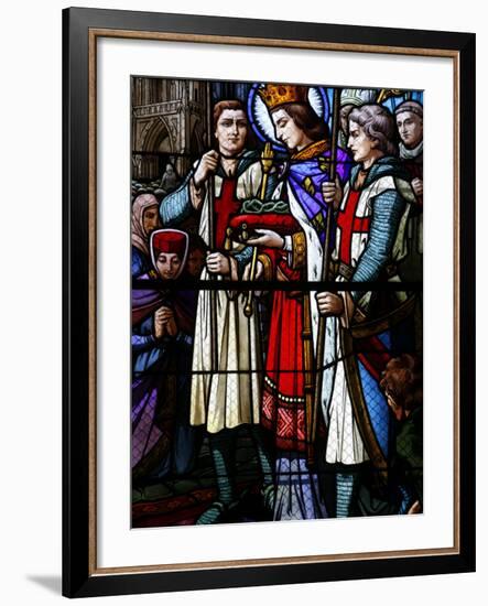 Stained Glass Window of St. Louis Holding the Crown of Thorns, St. Louis Church, Vosges, France-Godong-Framed Photographic Print