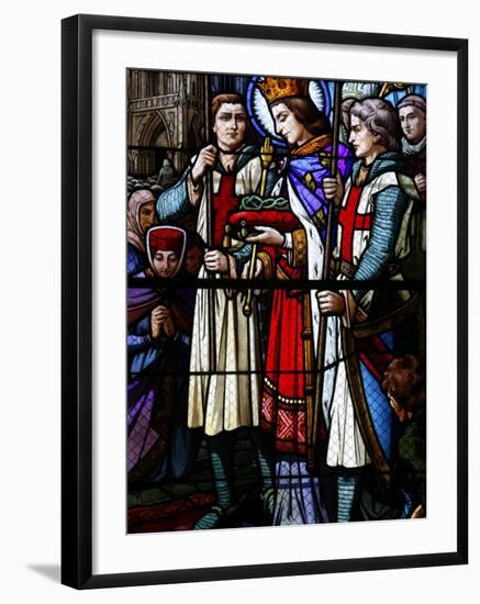 Stained Glass Window of St. Louis Holding the Crown of Thorns, St. Louis Church, Vosges, France-Godong-Framed Photographic Print