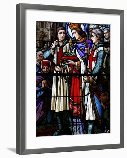 Stained Glass Window of St. Louis Holding the Crown of Thorns, St. Louis Church, Vosges, France-Godong-Framed Photographic Print