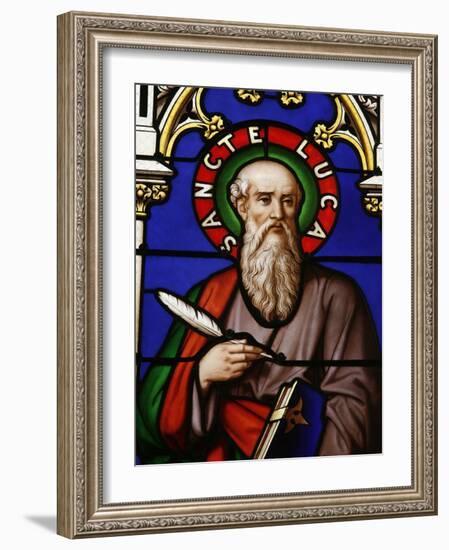 Stained Glass Window of St. Luke at Collegiale Notre-Dame Des Marais, France, Europe-Godong-Framed Photographic Print