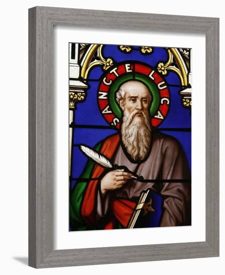 Stained Glass Window of St. Luke at Collegiale Notre-Dame Des Marais, France, Europe-Godong-Framed Photographic Print