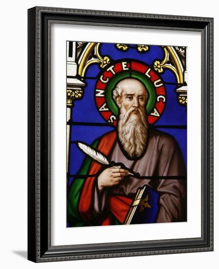 Stained Glass Window of St. Luke at Collegiale Notre-Dame Des Marais, France, Europe-Godong-Framed Photographic Print