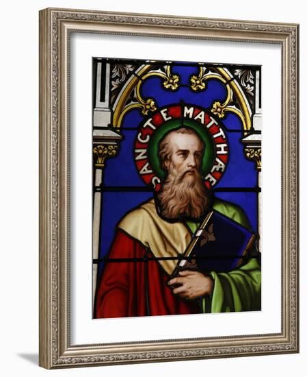 Stained Glass Window of St. Matthew at Collegiale Notre-Dame Des Marais, Rhones-Alpes, France-Godong-Framed Photographic Print