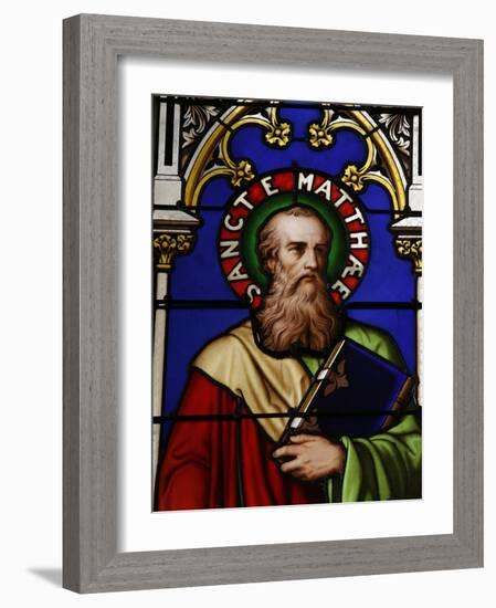 Stained Glass Window of St. Matthew at Collegiale Notre-Dame Des Marais, Rhones-Alpes, France-Godong-Framed Photographic Print