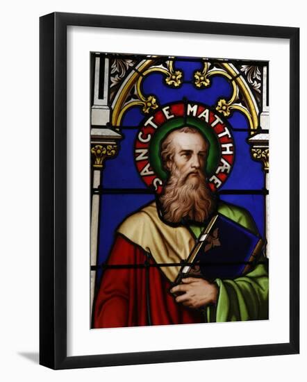 Stained Glass Window of St. Matthew at Collegiale Notre-Dame Des Marais, Rhones-Alpes, France-Godong-Framed Photographic Print