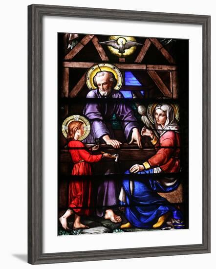 Stained Glass Window of the Holy Family, Our Lady of Geneva Basilica, Geneva. Switzerland, Europe-Godong-Framed Photographic Print