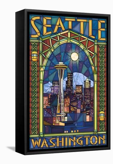Stained Glass Window - Seattle, WA-Lantern Press-Framed Stretched Canvas