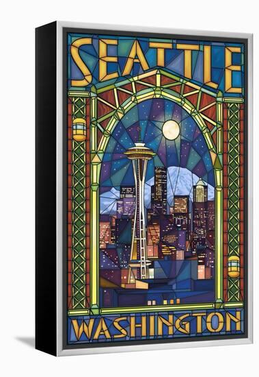 Stained Glass Window - Seattle, WA-Lantern Press-Framed Stretched Canvas