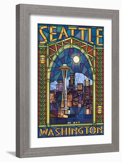 Stained Glass Window - Seattle, WA-Lantern Press-Framed Art Print