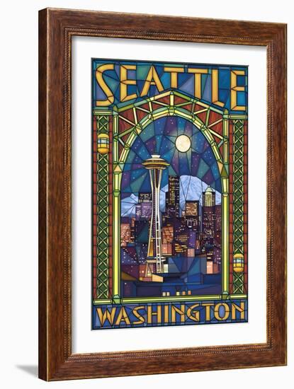 Stained Glass Window - Seattle, WA-Lantern Press-Framed Art Print