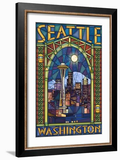 Stained Glass Window - Seattle, WA-Lantern Press-Framed Art Print