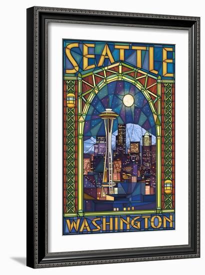 Stained Glass Window - Seattle, WA-Lantern Press-Framed Art Print
