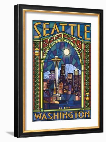 Stained Glass Window - Seattle, WA-Lantern Press-Framed Art Print