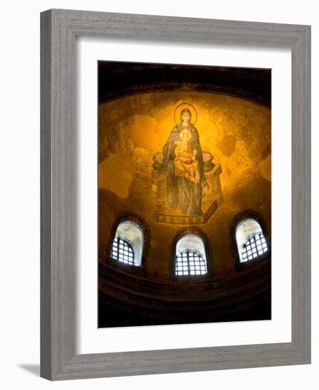 Stained Glass Windows and Artwork on Walls and Ceilings of Hagia Sophia, Istanbul, Turkey-Darrell Gulin-Framed Photographic Print