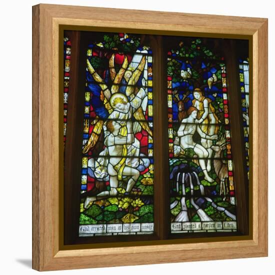 Stained glass windows depicting The Annunciation and Adam and Eve in the Garden of Eden-English School-Framed Premier Image Canvas