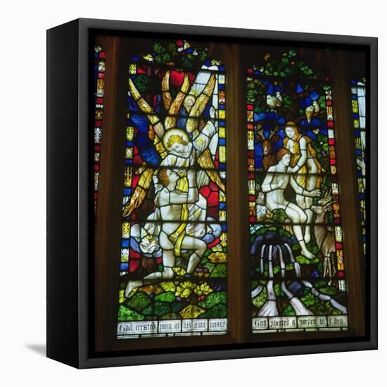 Stained glass windows depicting The Annunciation and Adam and Eve in the Garden of Eden-English School-Framed Premier Image Canvas