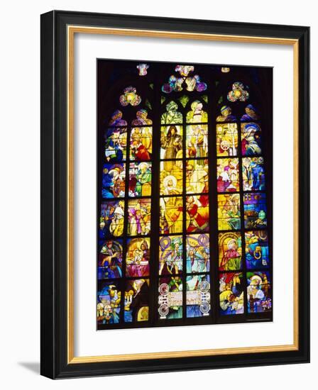 Stained Glass Windows, St. Vitus Cathedral, Prague, Czech Republic, Europe-Nigel Francis-Framed Photographic Print