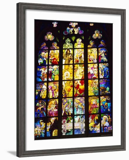 Stained Glass Windows, St. Vitus Cathedral, Prague, Czech Republic, Europe-Nigel Francis-Framed Photographic Print