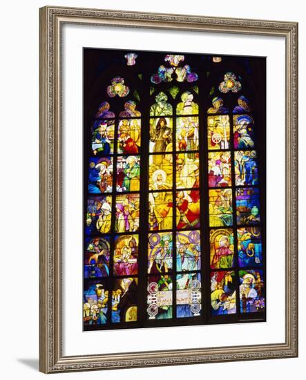 Stained Glass Windows, St. Vitus Cathedral, Prague, Czech Republic, Europe-Nigel Francis-Framed Photographic Print