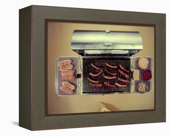 Stainless Steel Barbecue Grill, Upon Which are Buns, Hot Dogs, and Condiments, 1960-Eliot Elisofon-Framed Premier Image Canvas