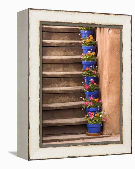 Staircase Decorated with Flower Pots, Santa Fe, New Mexico-Nancy & Steve Ross-Framed Premier Image Canvas